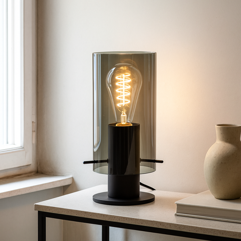Design asztali lámpa szürke, Dilaram, kapcsolóval