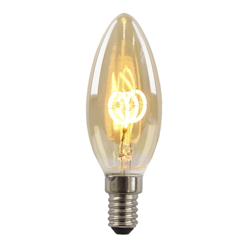 Szabályozható E14 Olucia LED gyertyalámpa Tuelo, borostyánszínű, 2W, 2200K