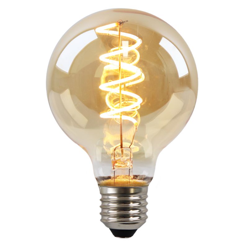 Szabályozható E27 Olucia LED izzószálas lámpa, Tuelo, borostyán, G80, 4W, 2200K Szabályozható E27 Olucia LED izzószálas lámpa, Tuelo, borostyán, G80, 4W, 2200K