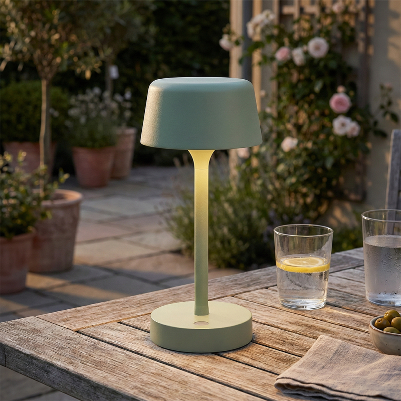 Retro kültéri asztali lámpa zöld, Emily, 3 W, 3000 K LED, IP44, 3 fokozatban szabályozható