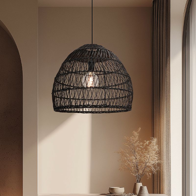 Rattan függőlámpa fekete, Rosa