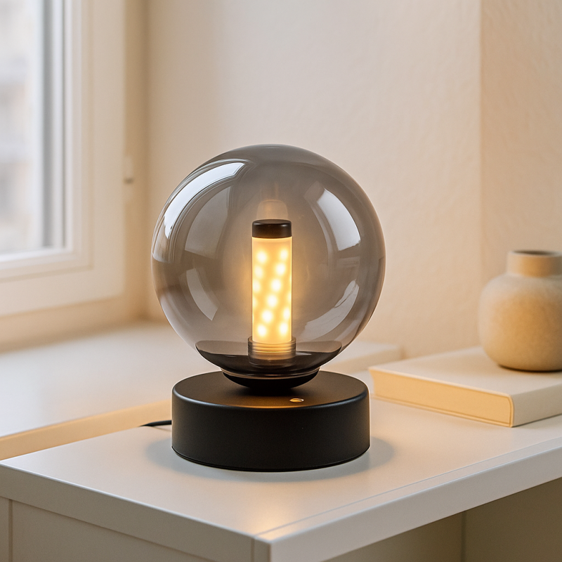 Retro újratölthető asztali lámpa fekete, Theo, 2 W, 3000 K LED, IP44, 3 fokozatban szabályozható