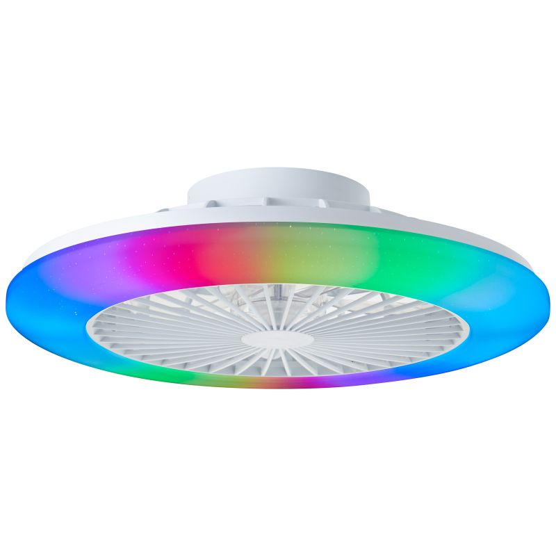 Modern mennyezeti ventilátor fehér színben, Sofieke, 40W, RGBW LED, távirányítóval