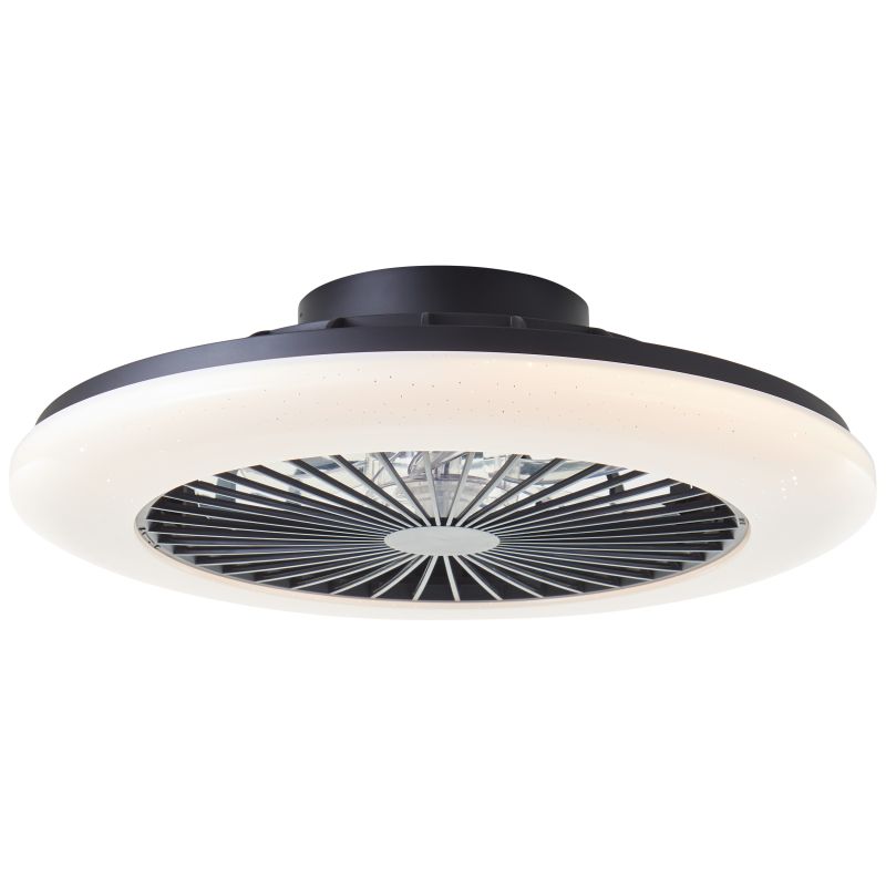 Modern mennyezeti ventilátor fekete színben, Salerno, 40W, RGBW LED, távirányítóval