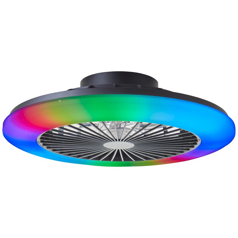 Modern mennyezeti ventilátor fekete színben, Sofieke, 40W, RGBW LED, távirányítóval