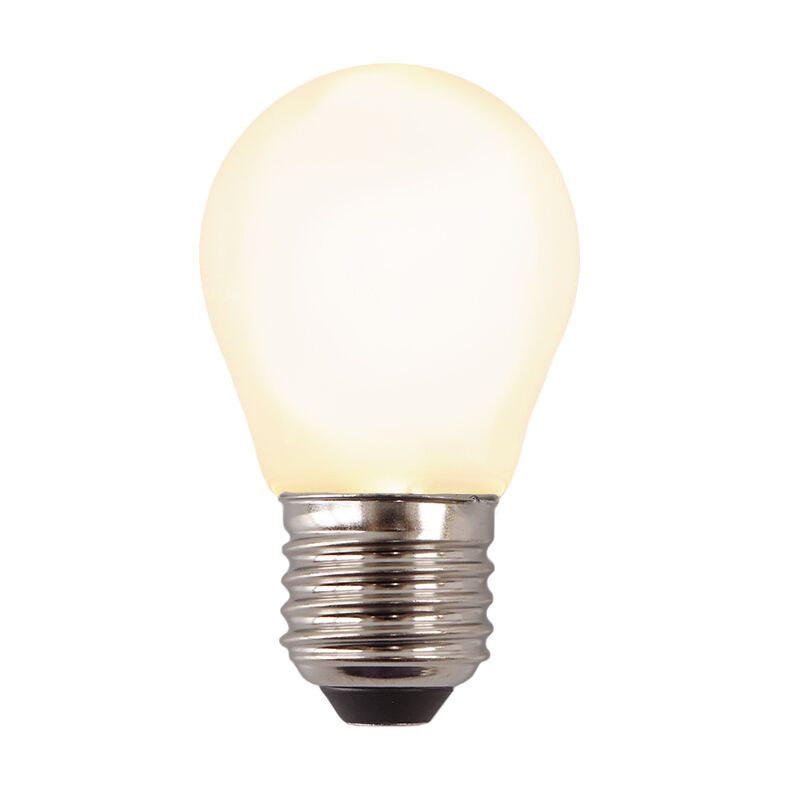 Szabályozható E27 Olucia LED lámpa, P45, 3W, Fehér üveg, 2700k