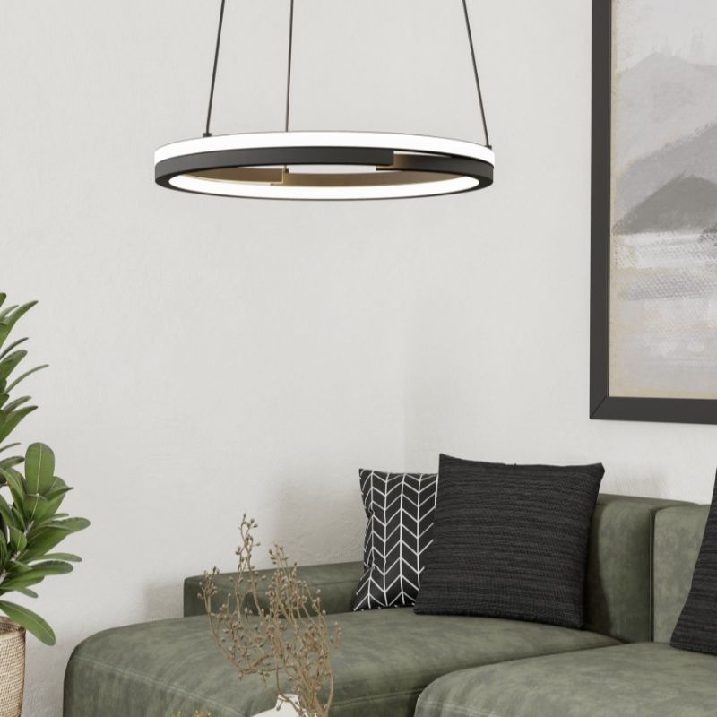 Retro műanyag függőlámpa fekete, Madhvi, 20 W, melegtől hidegig állítható fehér LED, távirányítóval