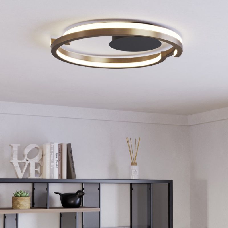 Retro műanyag plafon lámpa réz, Madhvi, 20 W, melegtől hidegig állítható fehér LED, távirányítóval