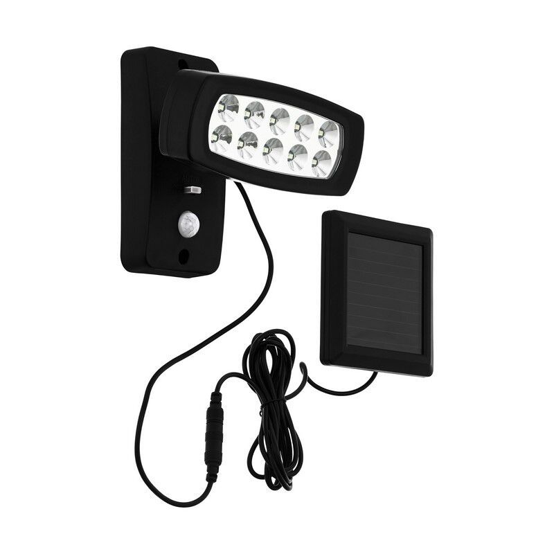Műanyag napelemes kültéri fali lámpa fekete, Fuat, 2 W, 3000 K LED, IP44