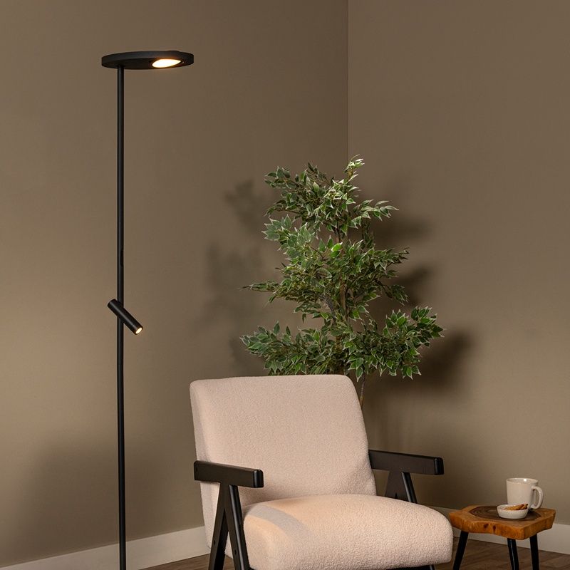 Fekete fém álló olvasólámpa, Ortolan, 12 W, 4000 K LED, kosketushimmentimellä