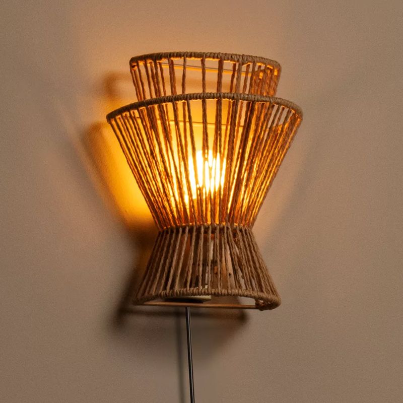Rattan fali lámpa barna, Tasman, kapcsolóval