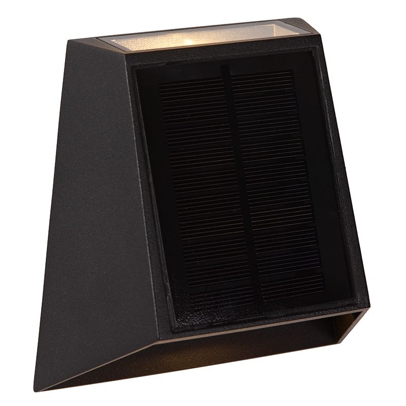 Fekete alumínium napelemes kültéri fali lámpa, Luton, 1 W, 2700 K LED, IP54