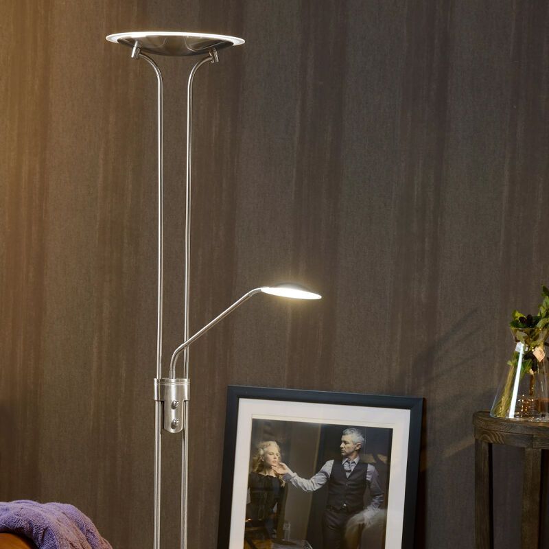 Króm fém álló olvasólámpa, Champion, 20 W, 3000 K LED, kapcsolóval