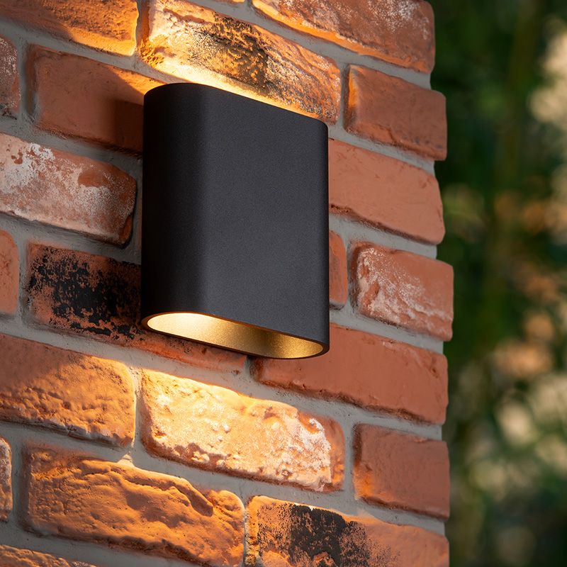 Fekete alumínium fel le fali lámpa, Atila, 5 W, 2700 K LED, IP54