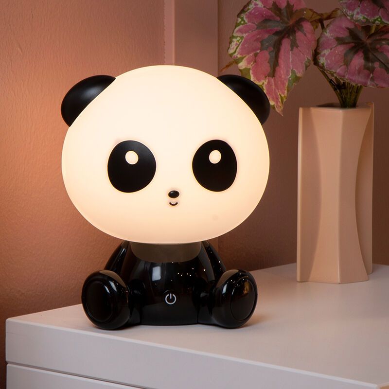 Fekete műanyag gyerek asztali lámpa, Dodo Panda, 3 W, 4000 K LED, kosketushimmentimellä