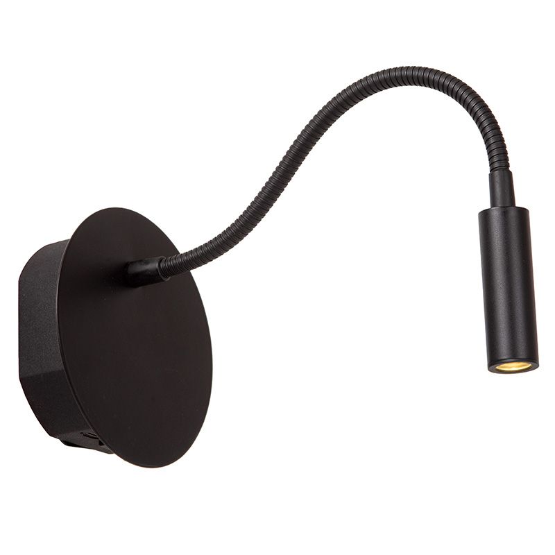 Fekete fém éjjeli lámpa, Jolijn, 2 W, 3000 K LED, kapcsolóval