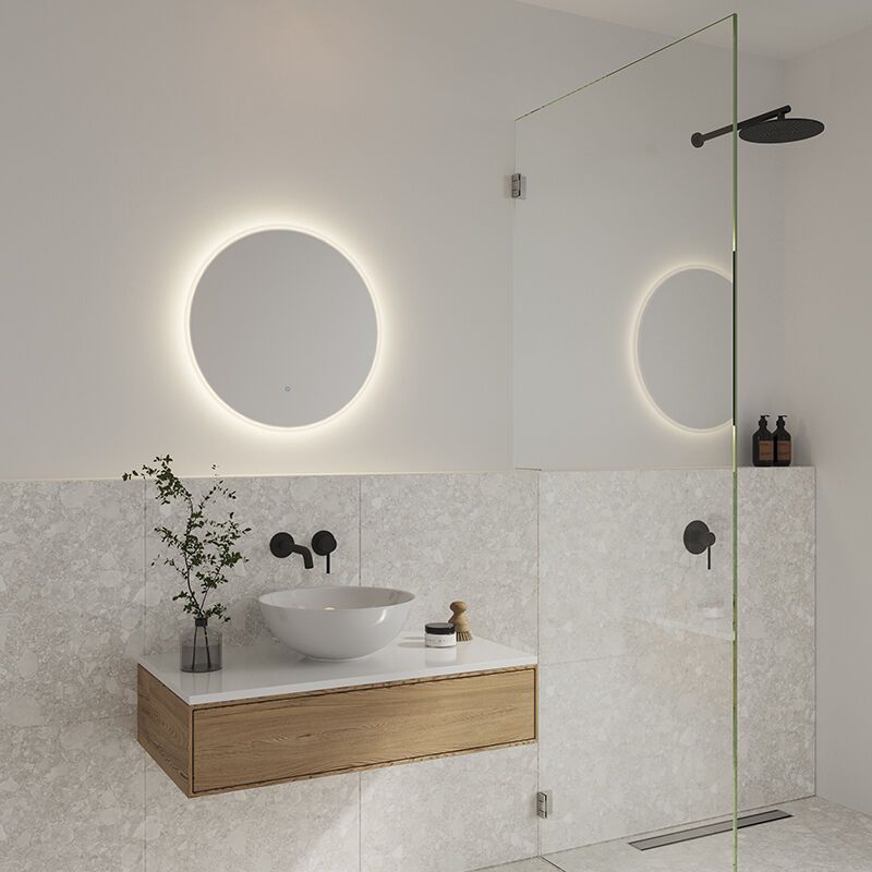 Szürke üveg tükör LED világítással, Dovina, 20 W, 4000 K LED, IP44, kapcsolóval