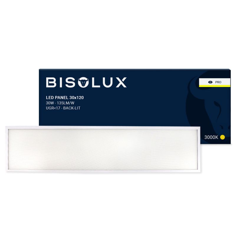 120x30 cm-es LED panel - 135 lm/W - UGR<17 - 3000K - Háttérvilágítású