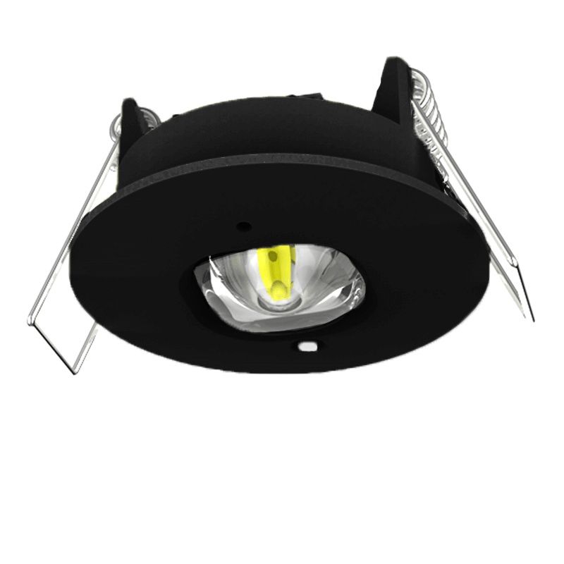 Fekete, süllyesztett vészvilágítású spotlámpa, 1W, 6000K LED, IP22