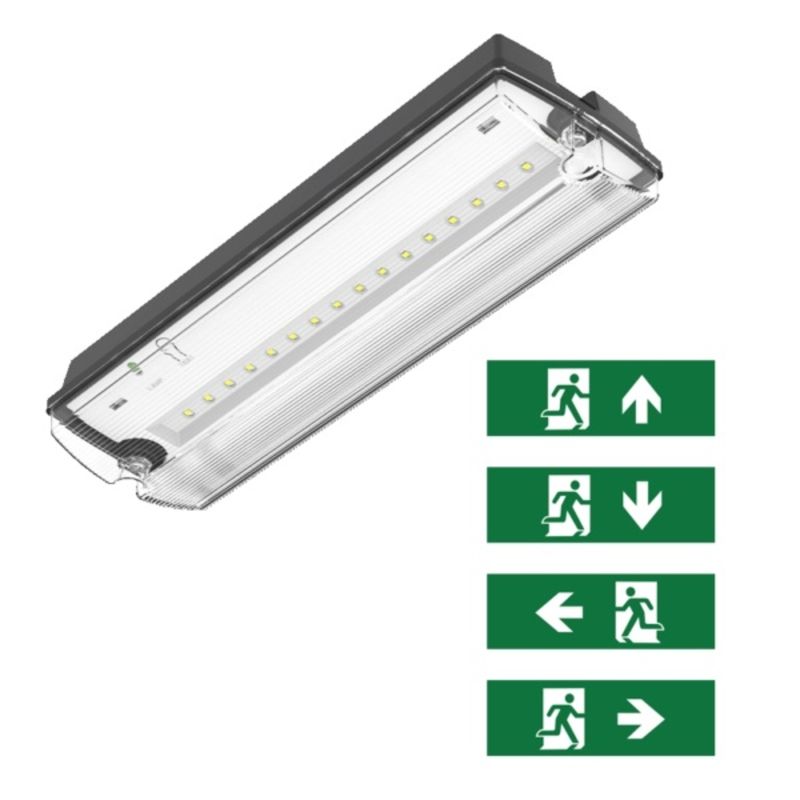 Fekete vészvilágítás piktogramokkal, Pedram, 3W, 6500K LED, IP66