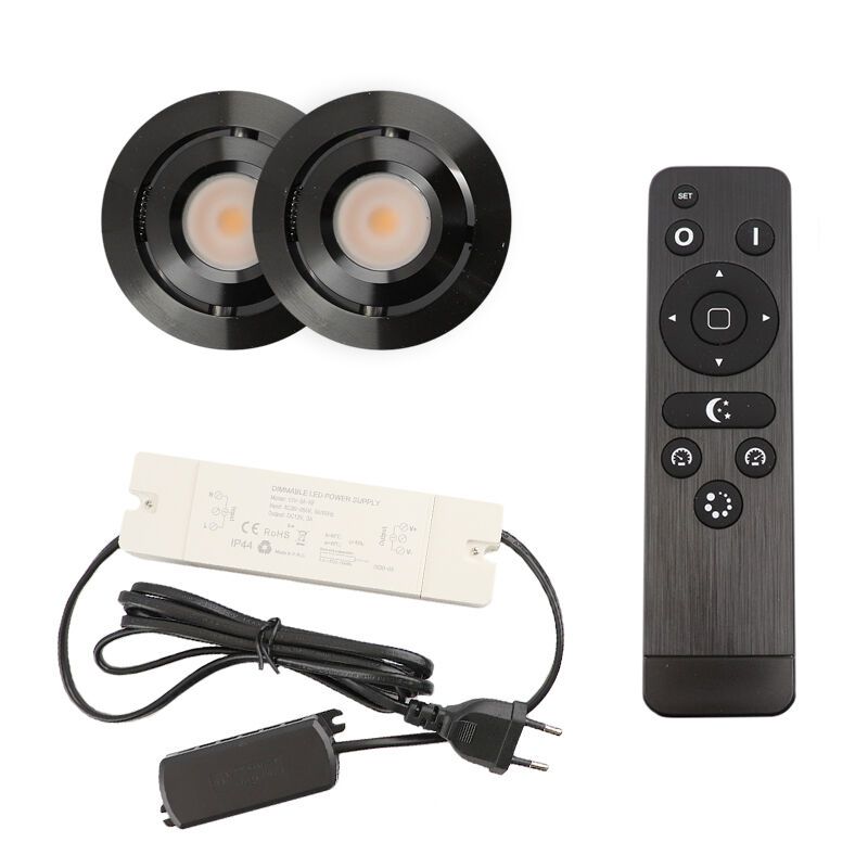 Alumínium terasz beépíthető spotlámpa fekete, Rona, 3 W, 2700 K LED, IP44, távirányítóval