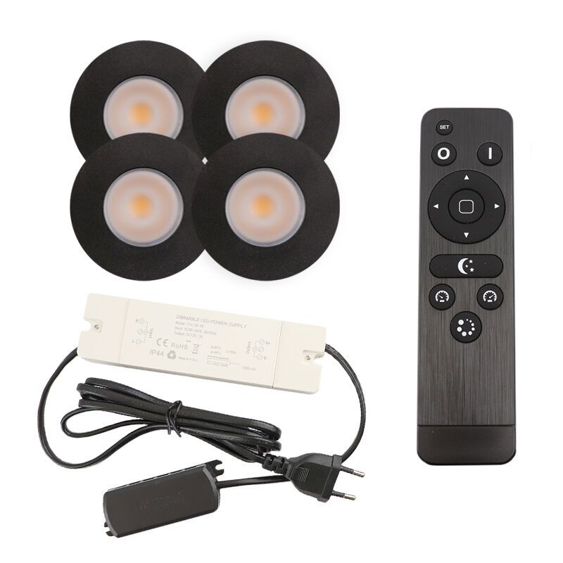 Alumínium terasz beépíthető spotlámpa fekete, Dico, 3 W, 2700 K LED, IP65, távirányítóval Alumínium terasz beépíthető spotlámpa fekete, Dico, 3 W, 2700 K LED, IP65, távirányítóval