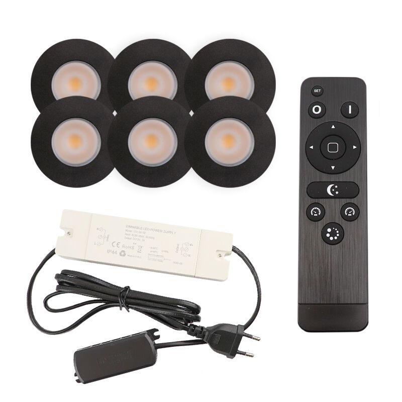 Alumínium terasz beépíthető spotlámpa fekete, Dico, 3 W, 2700 K LED, IP65, távirányítóval