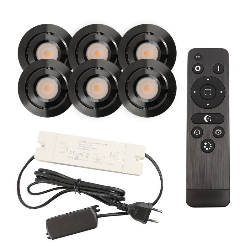Alumínium terasz beépíthető spotlámpa fekete, Rona, 3 W, 2700 K LED, IP44, távirányítóval Alumínium terasz beépíthető spotlámpa fekete, Rona, 3 W, 2700 K LED, IP44, távirányítóval