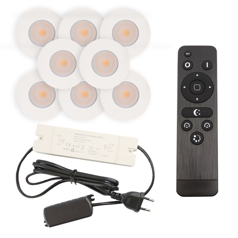 Alumínium terasz beépíthető spotlámpa fehér, Dico, 3 W, 2700 K LED, IP65, távirányítóval