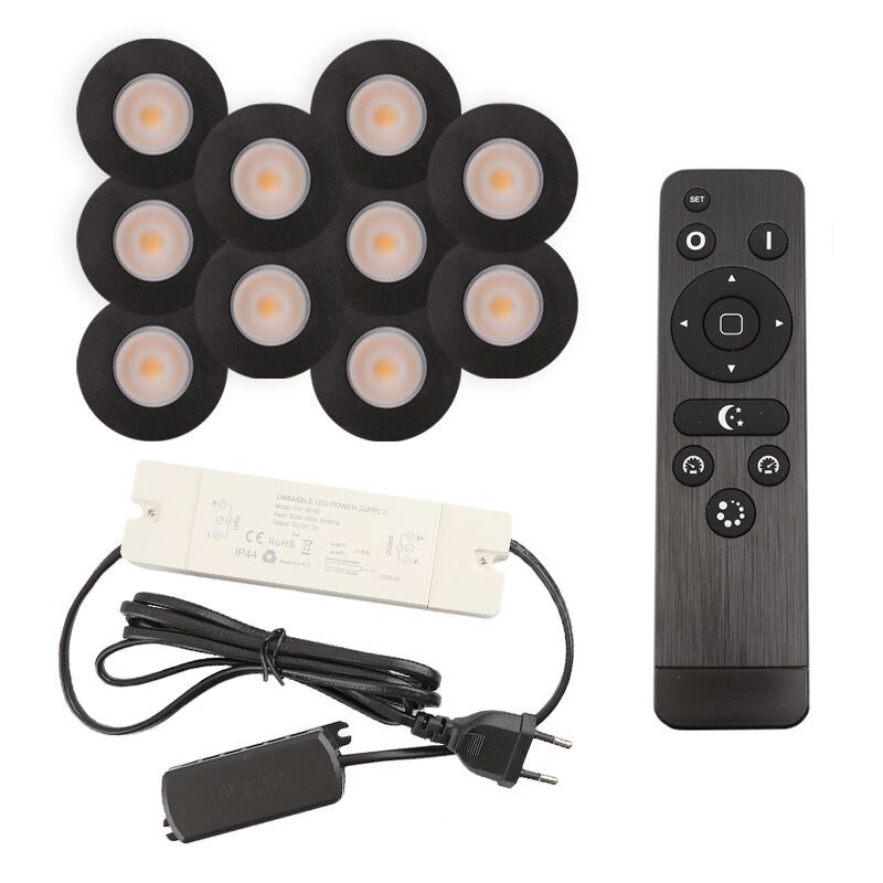 Alumínium terasz beépíthető spotlámpa fekete, Dico, 3 W, 2700 K LED, IP65, távirányítóval