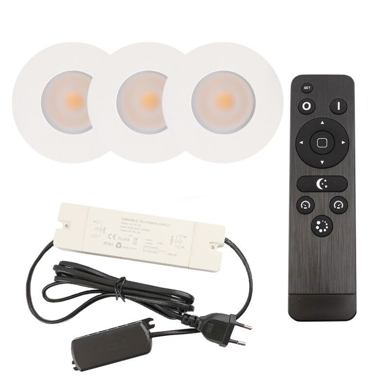 Alumínium terasz beépíthető spotlámpa fehér, Dico, 3 W, 2700 K LED, IP65, távirányítóval