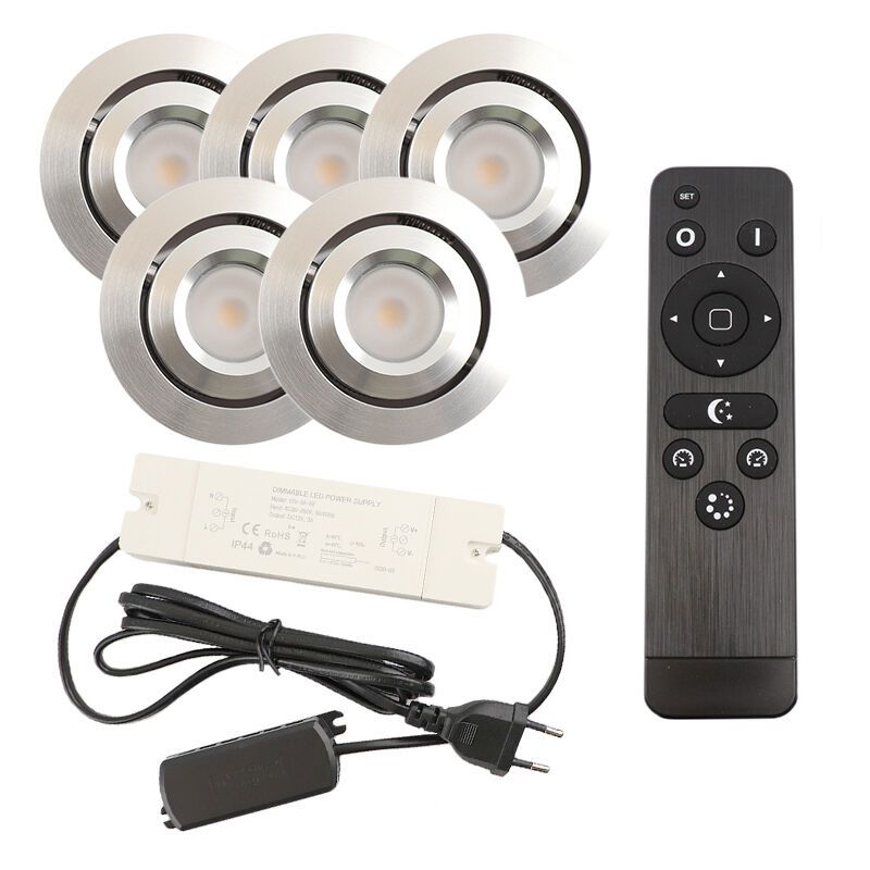 Alumínium terasz beépíthető spotlámpa króm, Rona, 3 W, 2700 K LED, IP44, távirányítóval