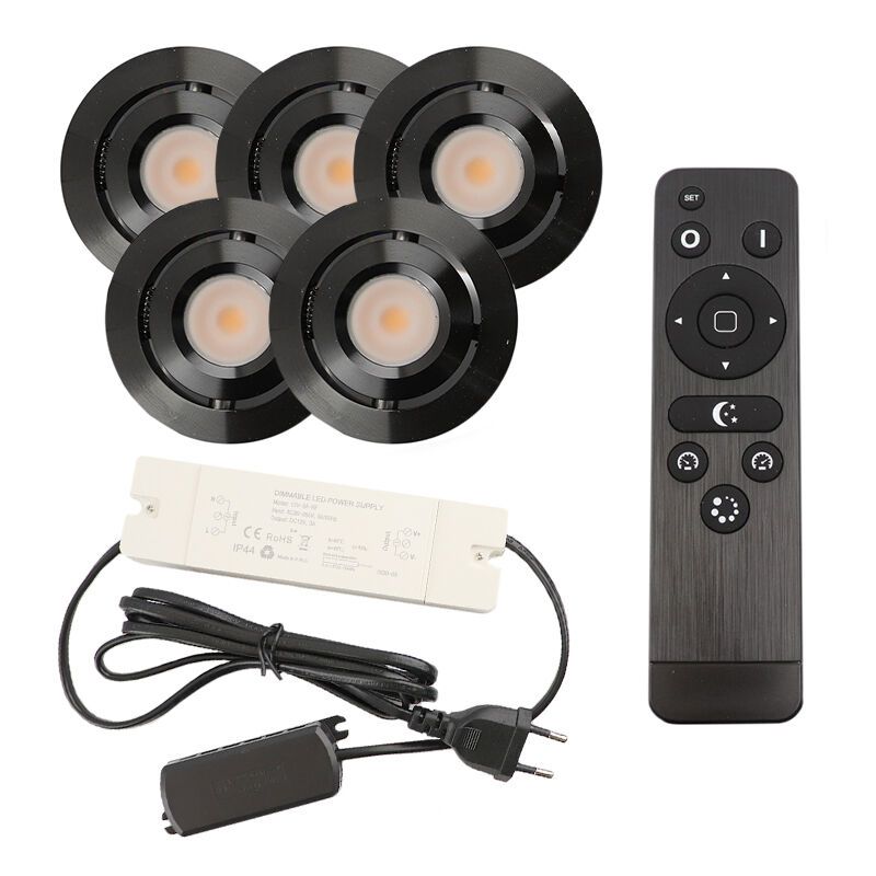 Alumínium terasz beépíthető spotlámpa fekete, Rona, 3 W, 2700 K LED, IP44, távirányítóval