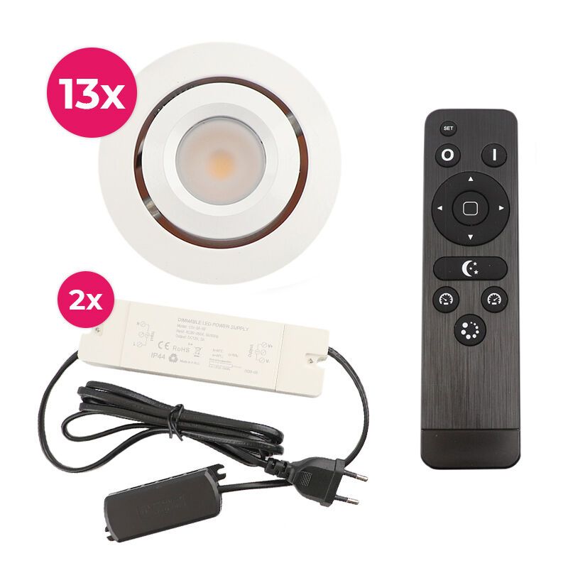 Alumínium terasz beépíthető spotlámpa fehér, Rona, 3 W, 2700 K LED, IP44, távirányítóval