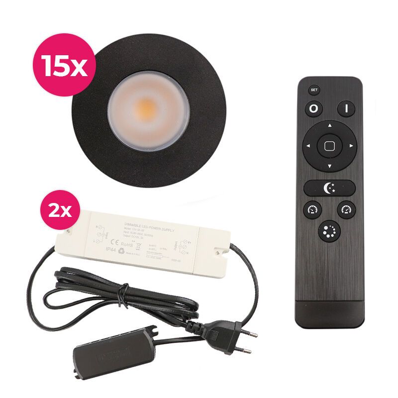 Alumínium terasz beépíthető spotlámpa fekete, Dico, 3 W, 2700 K LED, IP65, távirányítóval