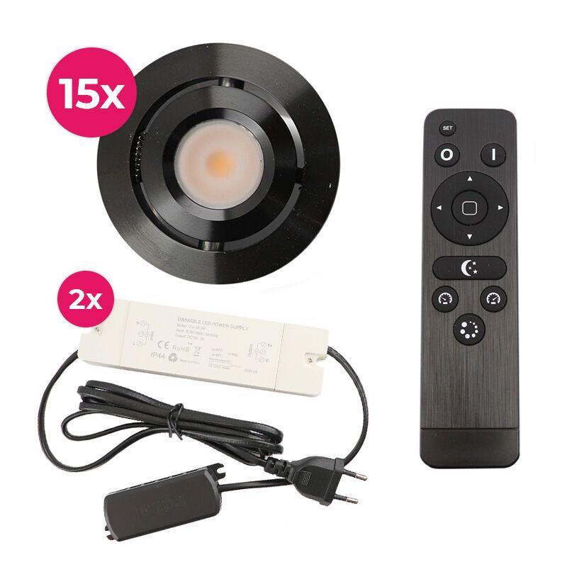 Alumínium terasz beépíthető spotlámpa fekete, Rona, 3 W, 2700 K LED, IP44, távirányítóval