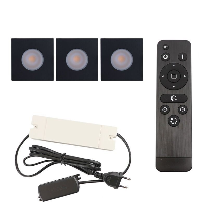 Alumínium terasz beépíthető spotlámpa fekete, Dico, 9 W, 2700 K LED, IP65, távirányítóval