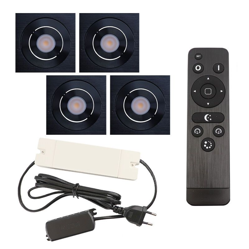 Alumínium terasz beépíthető spotlámpa fekete, Rona, 12 W, 2700 K LED, IP44, távirányítóval