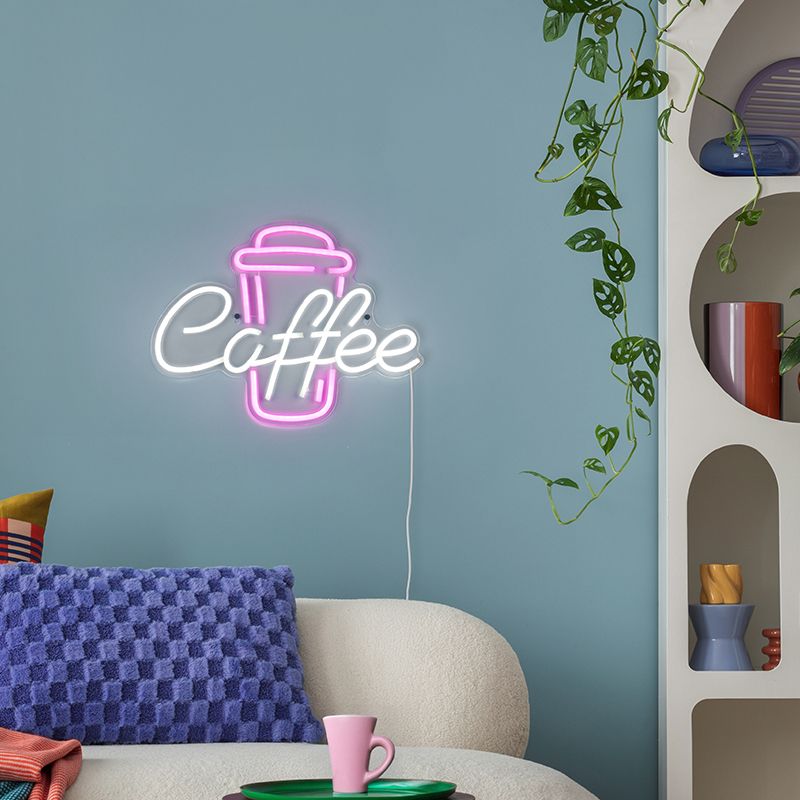 Átlátszó műanyag fali lámpa, Coffee, 5 W, rózsaszín LED, kapcsolóval