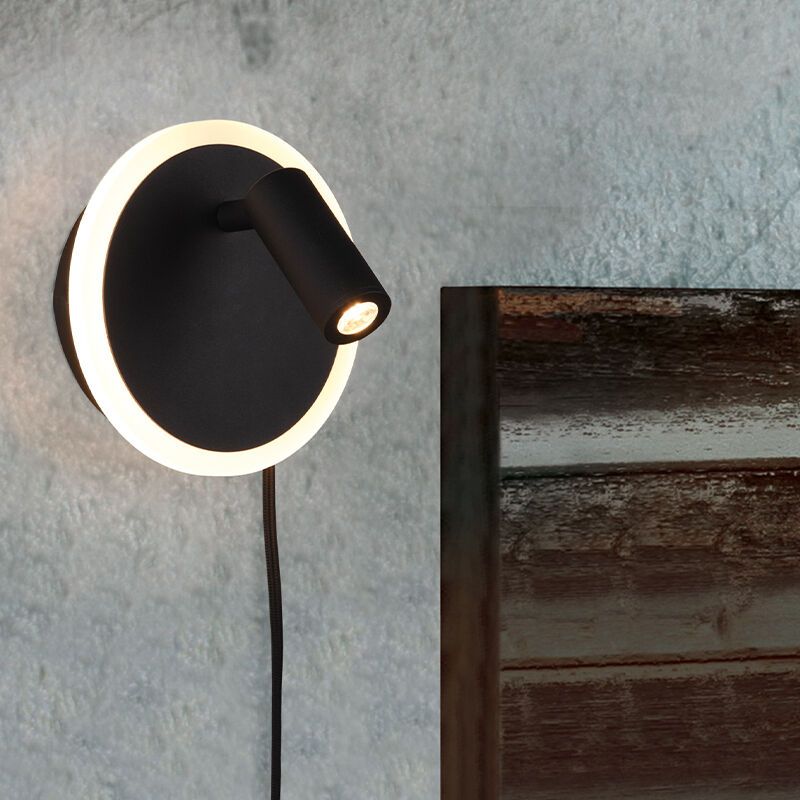 Fekete fém fali lámpa, Sirias, 5 W, 3000 K LED, kapcsolóval