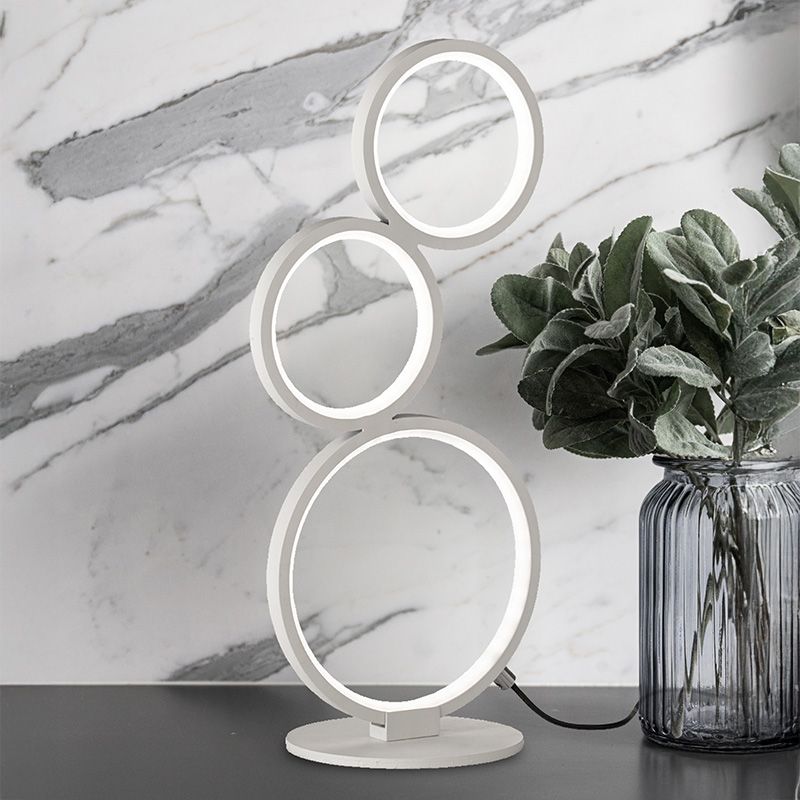 Fehér fém asztali lámpa, Robon, 17 W, 3000 K LED, kapcsolóval
