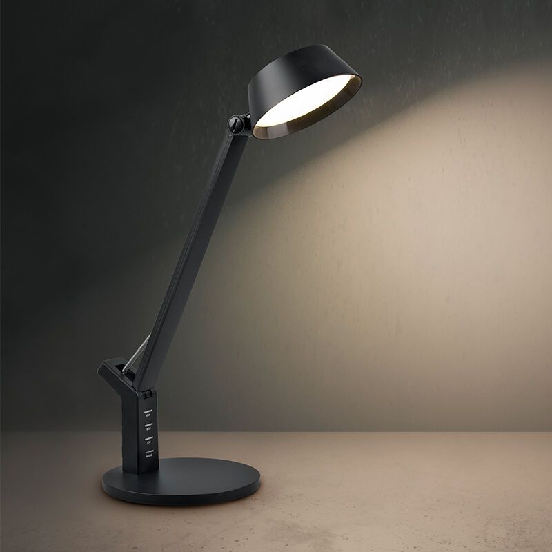 Fekete műanyag íróasztal lámpa, Lindi, 5 W, melegtől hidegig állítható fehér LED, kosketushimmentimellä