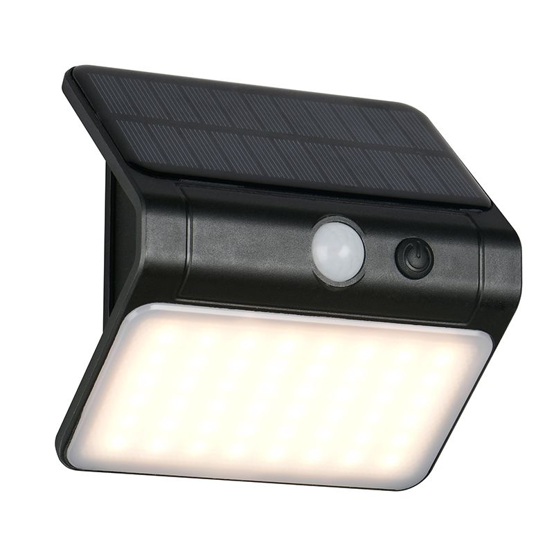 Fekete műanyag napelemes kültéri fali lámpa, Mijs, 2,5 W, 4000 K LED, IP44