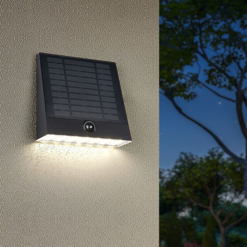 Fekete műanyag napelemes kültéri fali lámpa, Pontus, 6 W, 4000 K LED, IP44