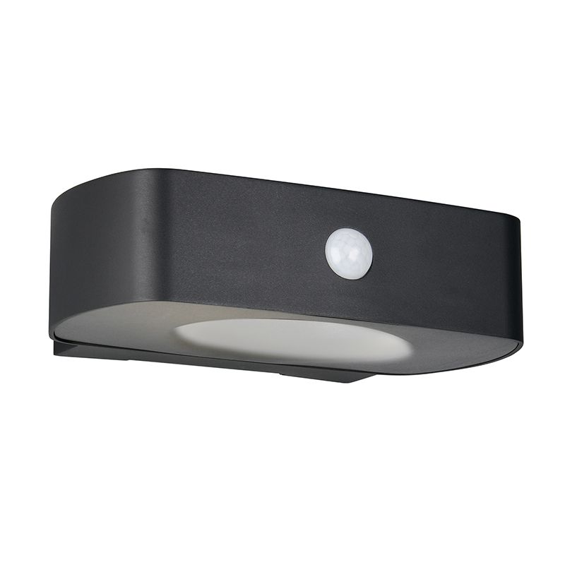 Fekete műanyag napelemes kültéri fali lámpa, Pytsje, 6 W, 4000 K LED, IP44, kapcsolóval