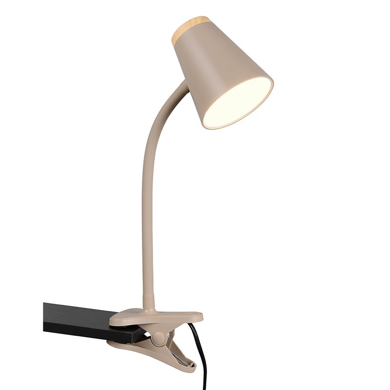 Barna műanyag csiptetős lámpa, Rahul, 4,5 W, 3000 K LED, kapcsolóval