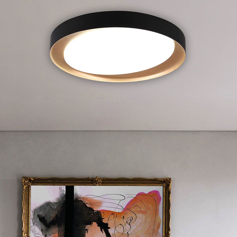 Fekete műanyag plafon lámpa, Joas, 24 W, melegtől hidegig állítható fehér LED, távirányítóval