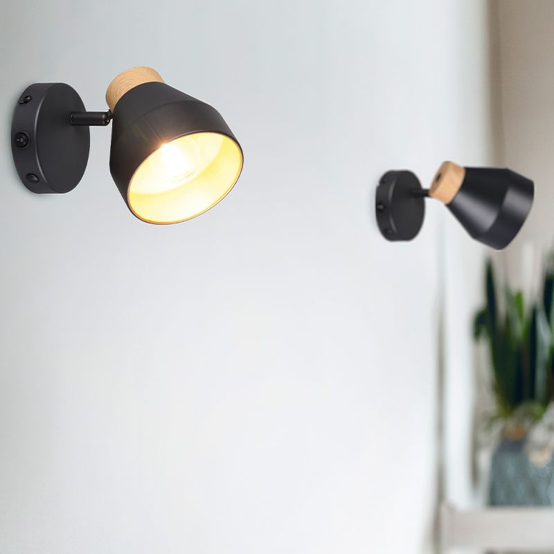 Fekete fém fali spot lámpa, Riette, kapcsolóval