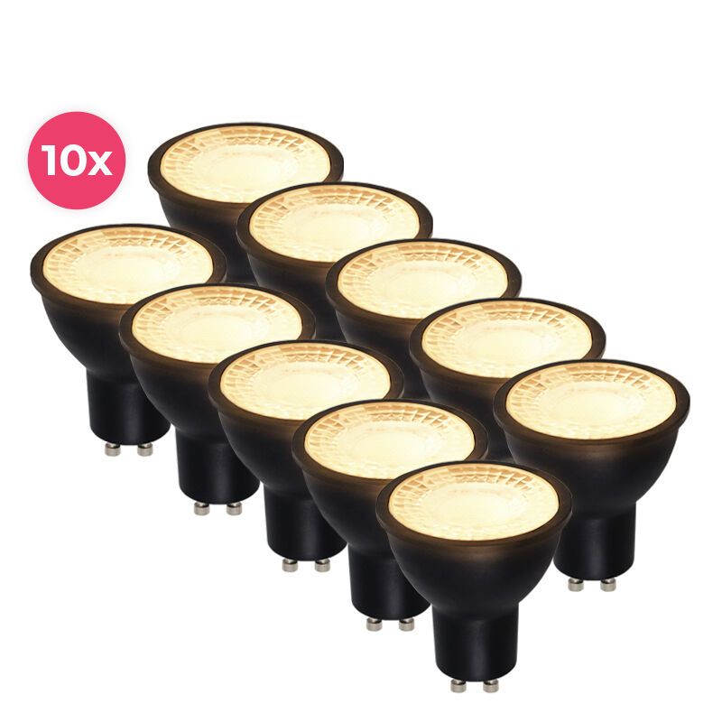 10 darabos fekete GU10 LED spotlámpa Antonie, 3 Watt, 2700K (Meleg fehér)