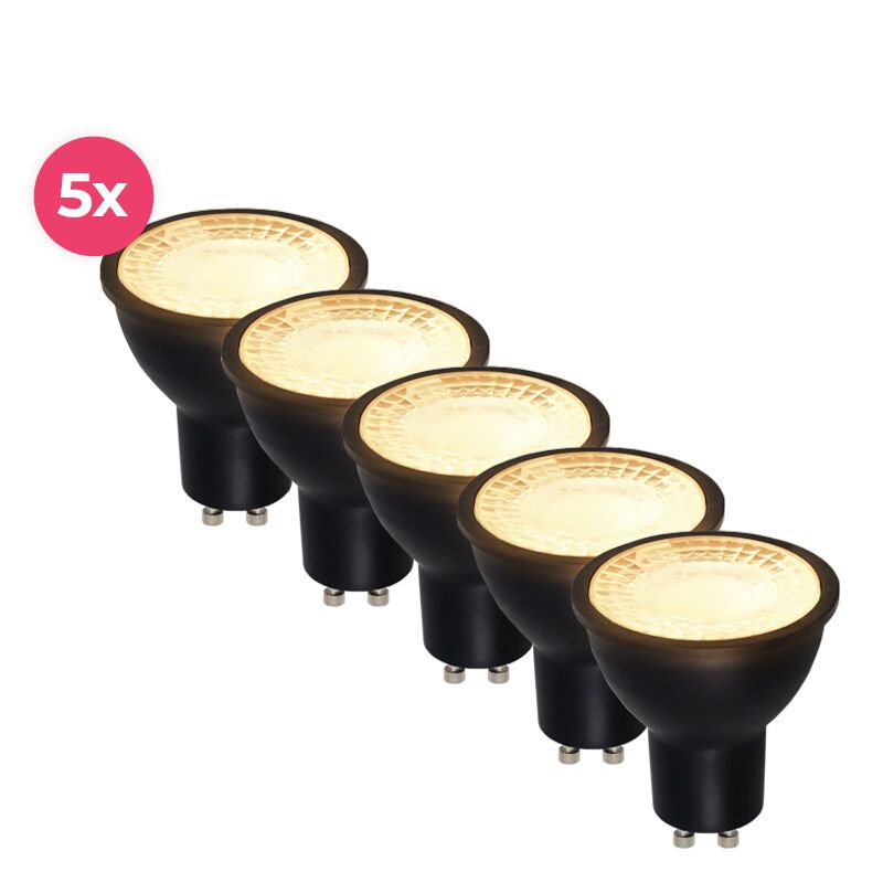 5 darabos fekete, szabályozható fényerejű GU10 LED spotlámpa Antonie, 5 Watt, 2700K (Meleg fehér) 5 darabos fekete, szabályozható fényerejű GU10 LED spotlámpa Antonie, 5 Watt, 2700K (Meleg fehér)